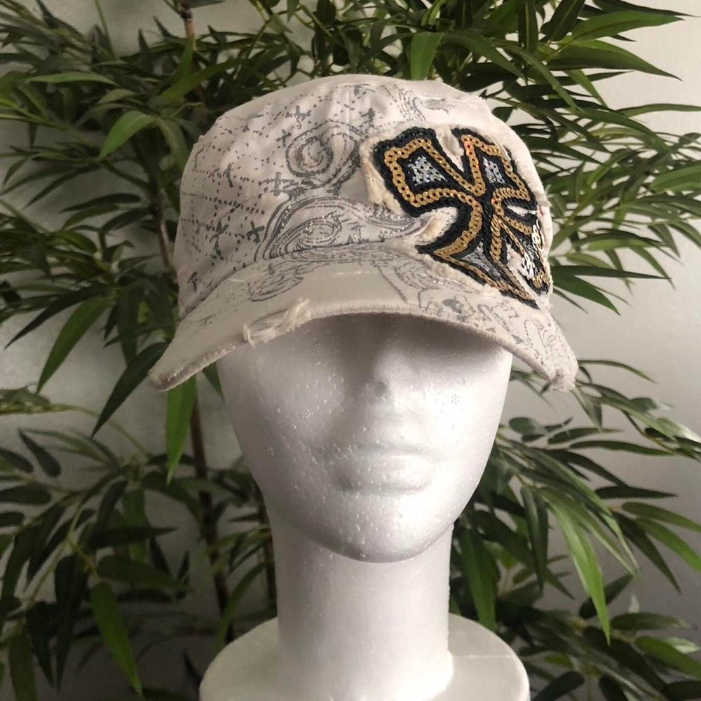 2000s Y2K Goth Mcbling cross messenger cadet military newsboy baker boy cap hat